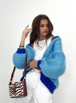 Princess Polly Lester Knit Cardigan Blue New