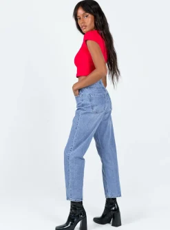 Princess Polly Leta Straight Legjeans Mid Blue   Denim Store