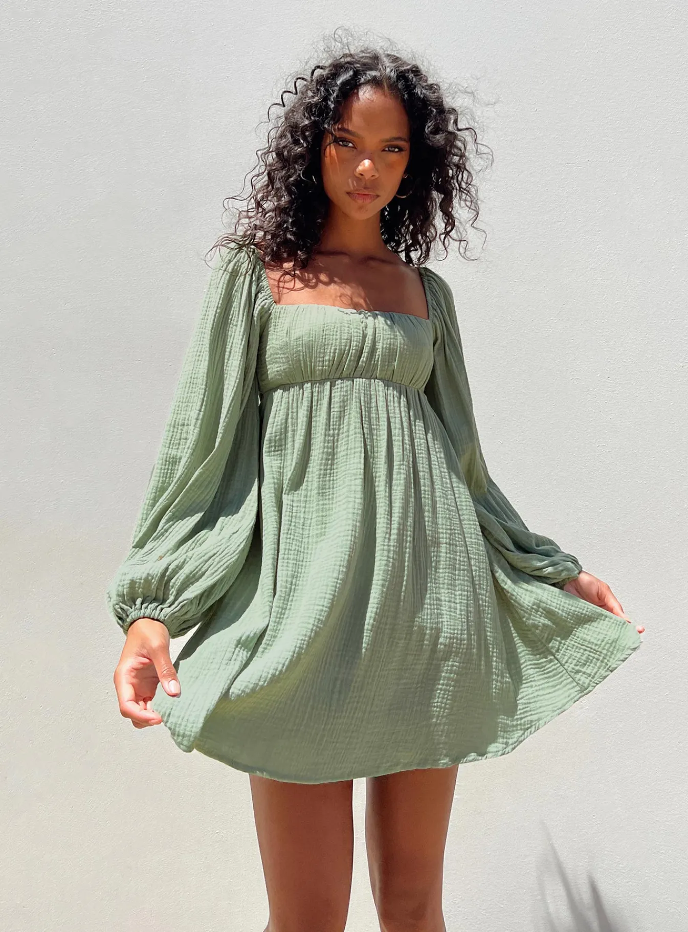Princess Polly Let'S Dance Long Sleeve Mini Dress Sage New