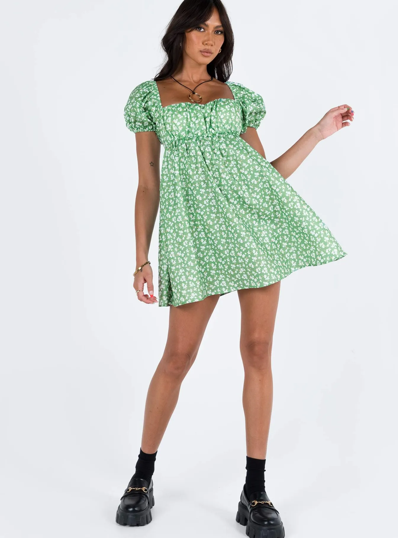 Princess Polly Let'S Dance Mini Dress Green Floral Hot