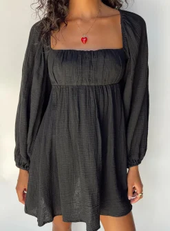 Princess Polly Let'S Dance Mini Long Sleeve Dress  Black Flash Sale