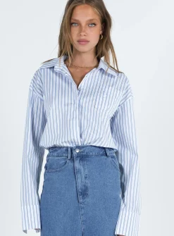 Princess Polly Letters To You Shirt  Blue Stripe Online