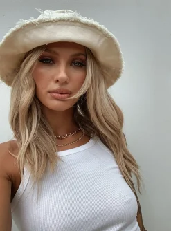 Princess Polly Lickety Split Canvas Bucket Hat  Cream Shop