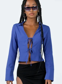 Princess Polly Lida Long Sleeve Top  Blue New