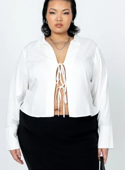 Princess Polly Lida Long Sleeve Topcurve White Sale