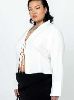 Princess Polly Lida Long Sleeve Topcurve White Sale