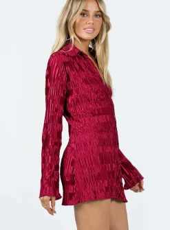 Princess Polly Lila Shirt Dress Burgundy New