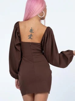 Princess Polly Lillie Long Sleeve Mini Dress Brown Cheap