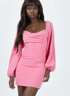 Princess Polly Lillie Long Sleeve Mini Dress Bright  Pink Online