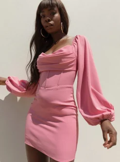 Princess Polly Lillie Long Sleeve Mini Dress Bright  Pink Online