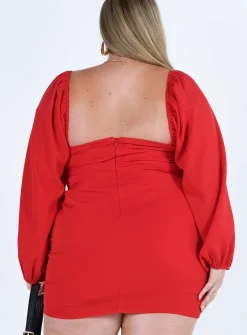 Princess Polly Lillie Long Sleeve Mini Dresscurve   Red Online