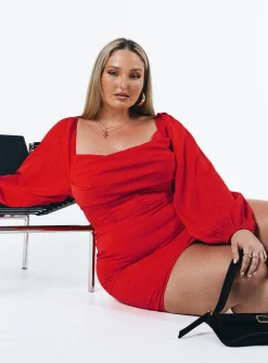 Princess Polly Lillie Long Sleeve Mini Dresscurve   Red Online