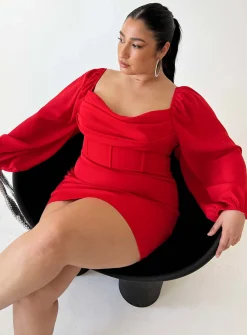 Princess Polly Lillie Long Sleeve Mini Dresscurve   Red Online
