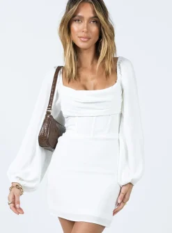 Princess Polly Lillie Long Sleeve Mini Dress  White Hot