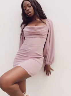 Princess Polly Lillie Long Sleeve Mini Dress  Pink Fashion