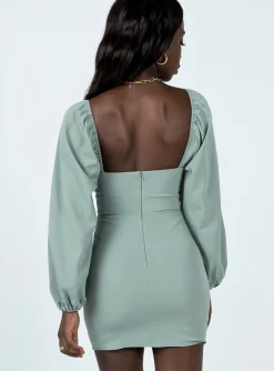 Princess Polly Lillie Long Sleeve Mini Dress  Sage Cheap