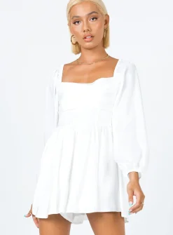 Princess Polly Lillie Long Sleeve Romper  White Sale