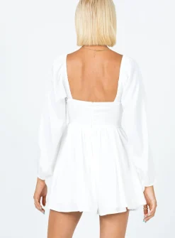 Princess Polly Lillie Long Sleeve Romper  White Sale