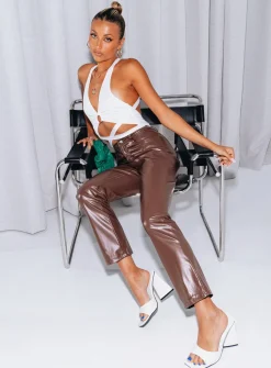 Princess Polly Lillie Pu Pants  Brown Online