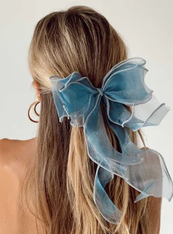 Princess Polly Linney Hair Bow  Blue Clearance