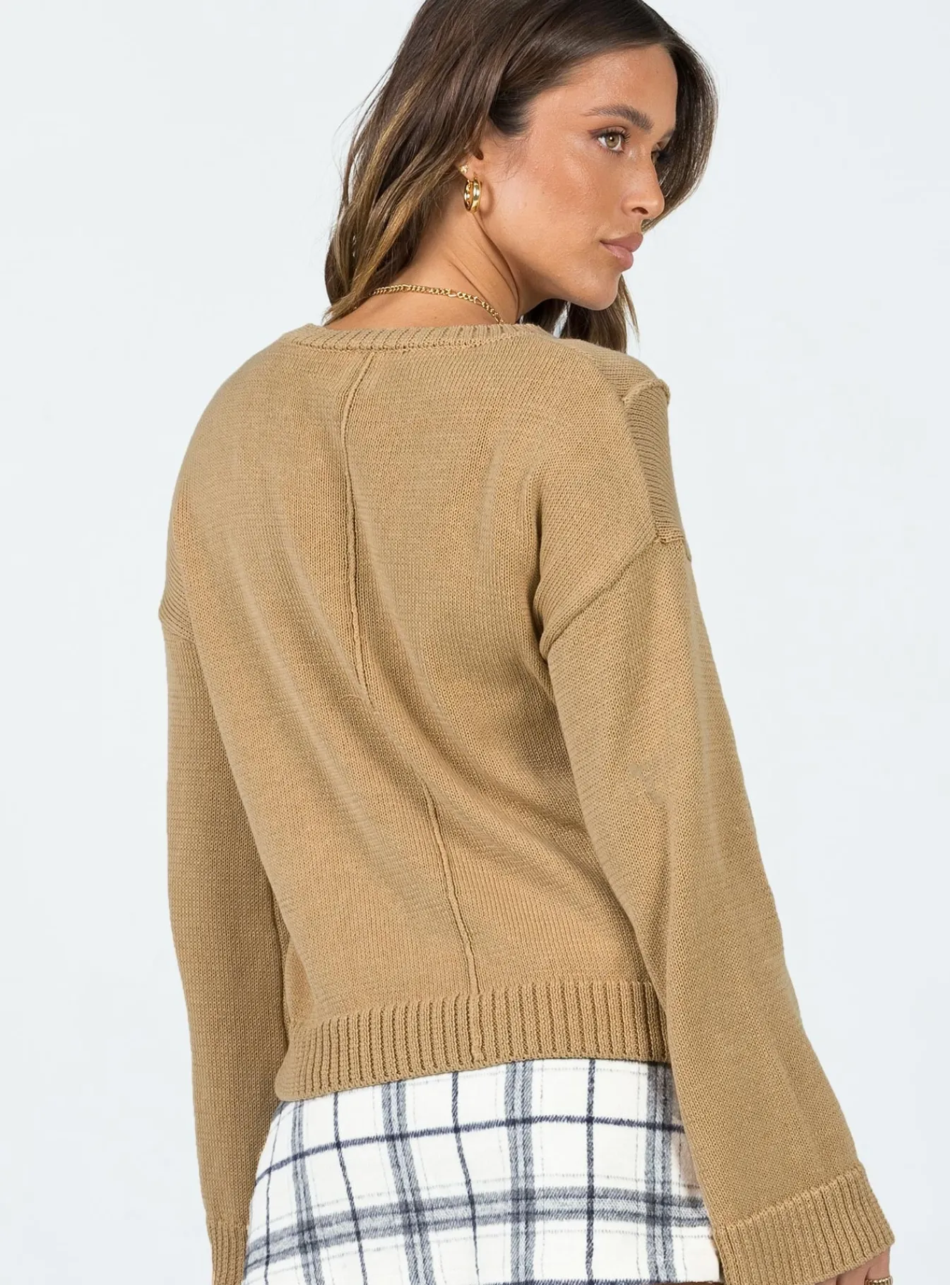 Princess Polly Lisa Constrast Stitch Jumper Beige Best Sale