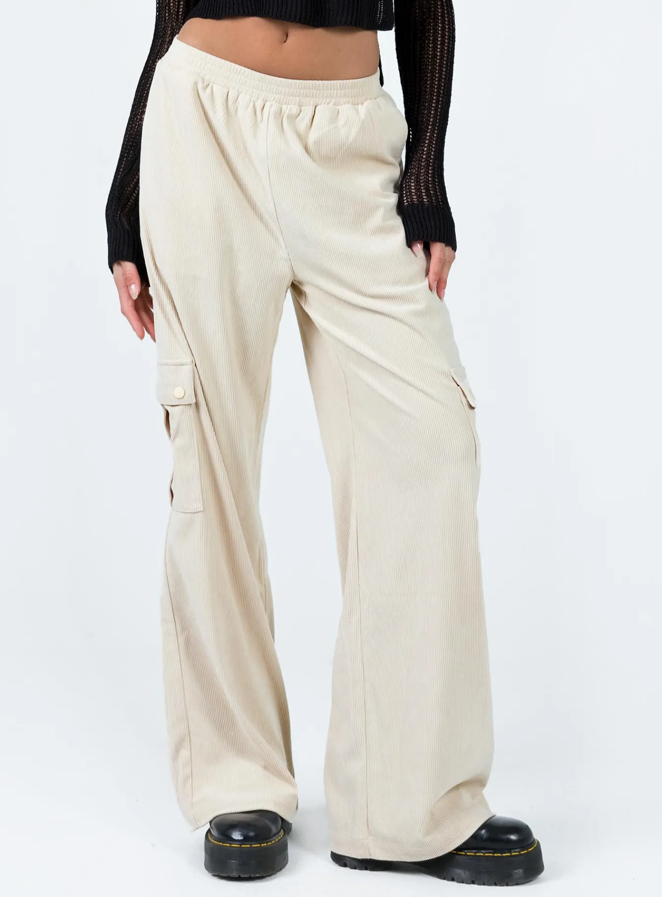 Princess Polly Lista Cord Elastic Pocket Pants  Beige Discount