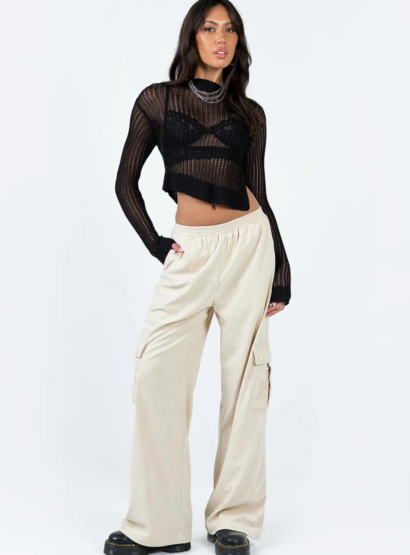 Princess Polly Lista Cord Elastic Pocket Pants  Beige Discount