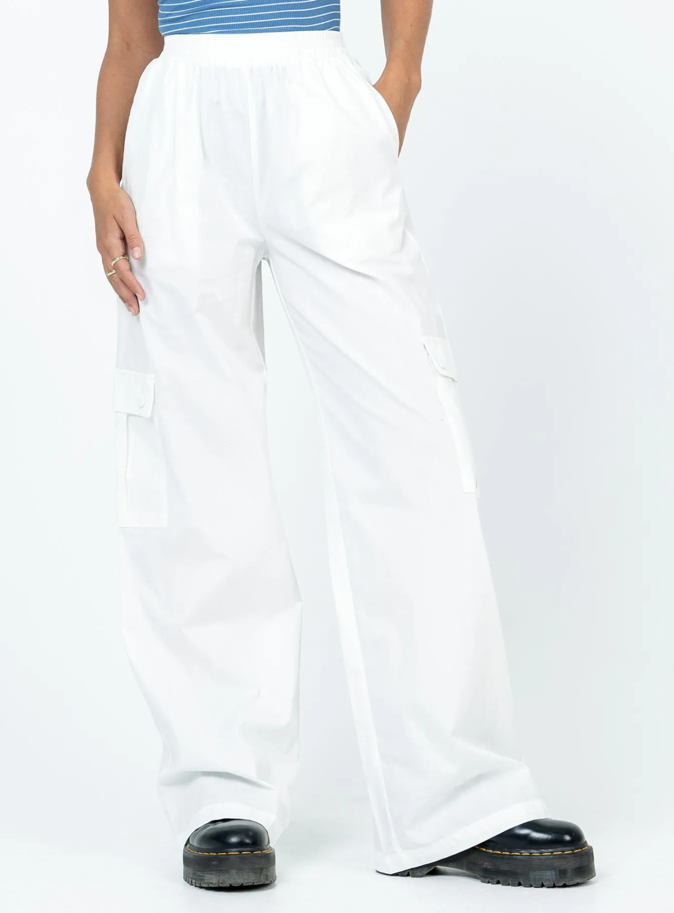 Princess Polly Lista Elastic Pocket Pants  White Clearance