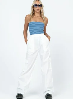 Princess Polly Lista Elastic Pocket Pants  White Clearance