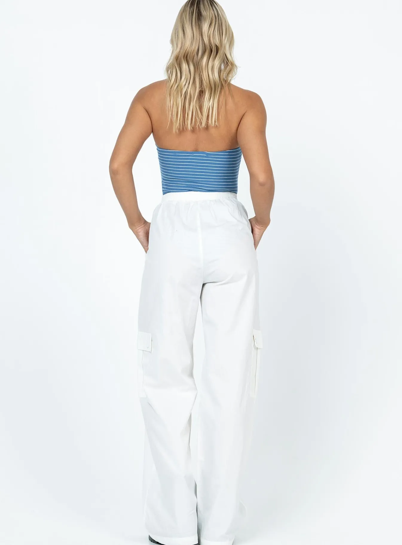 Princess Polly Lista Elastic Pocket Pants  White Clearance