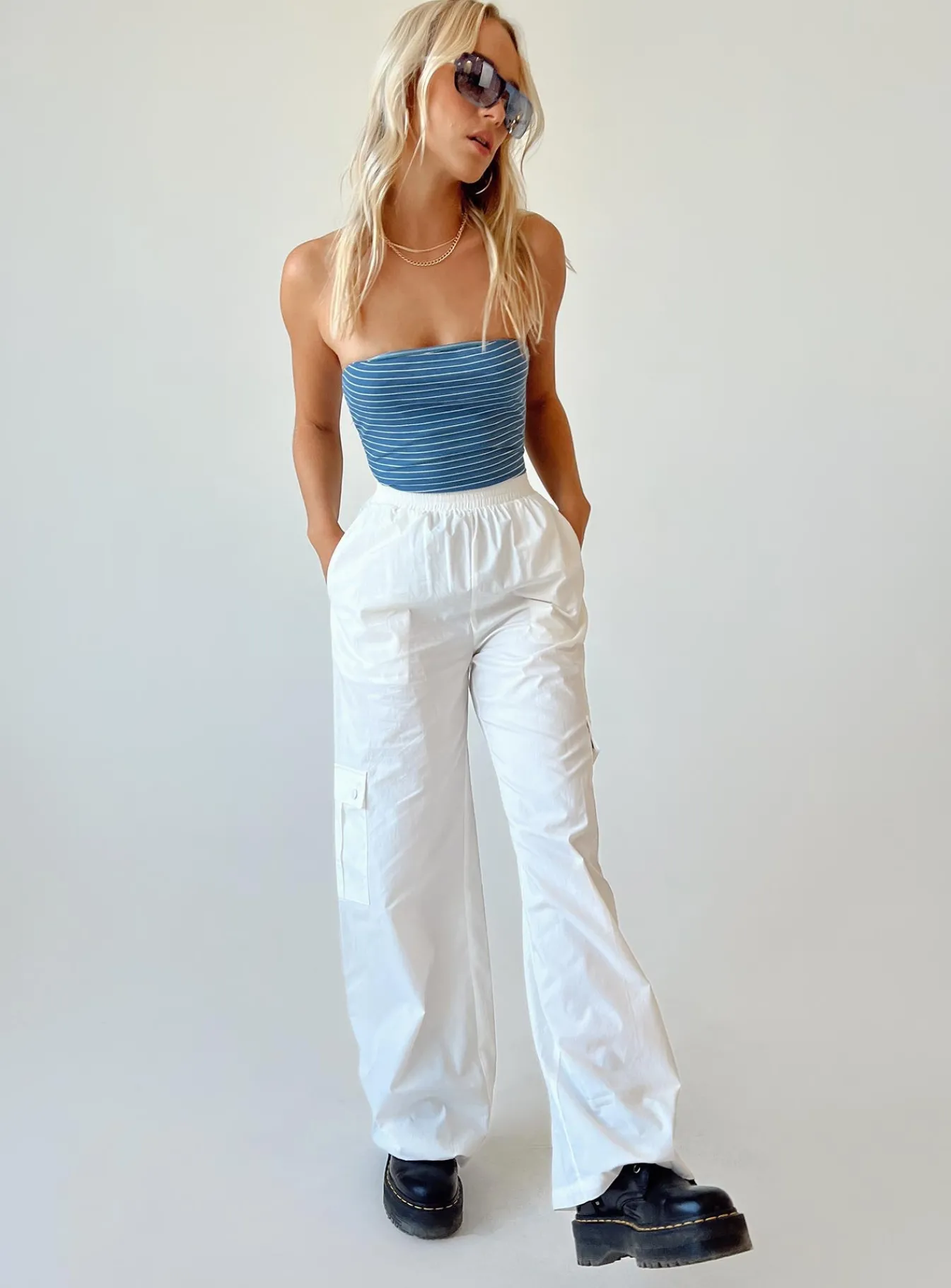 Princess Polly Lista Elastic Pocket Pants  White Clearance