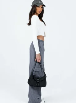 Princess Polly Lista Elastic Pocket Pants  Grey Pinstripe Flash Sale