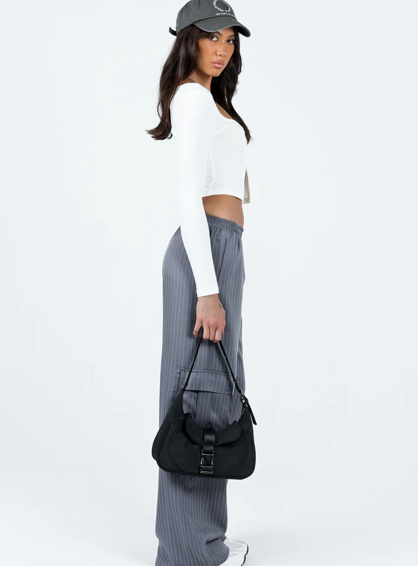 Princess Polly Lista Elastic Pocket Pants  Grey Pinstripe Flash Sale