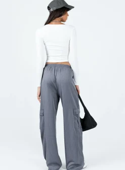 Princess Polly Lista Elastic Pocket Pants  Grey Pinstripe Flash Sale