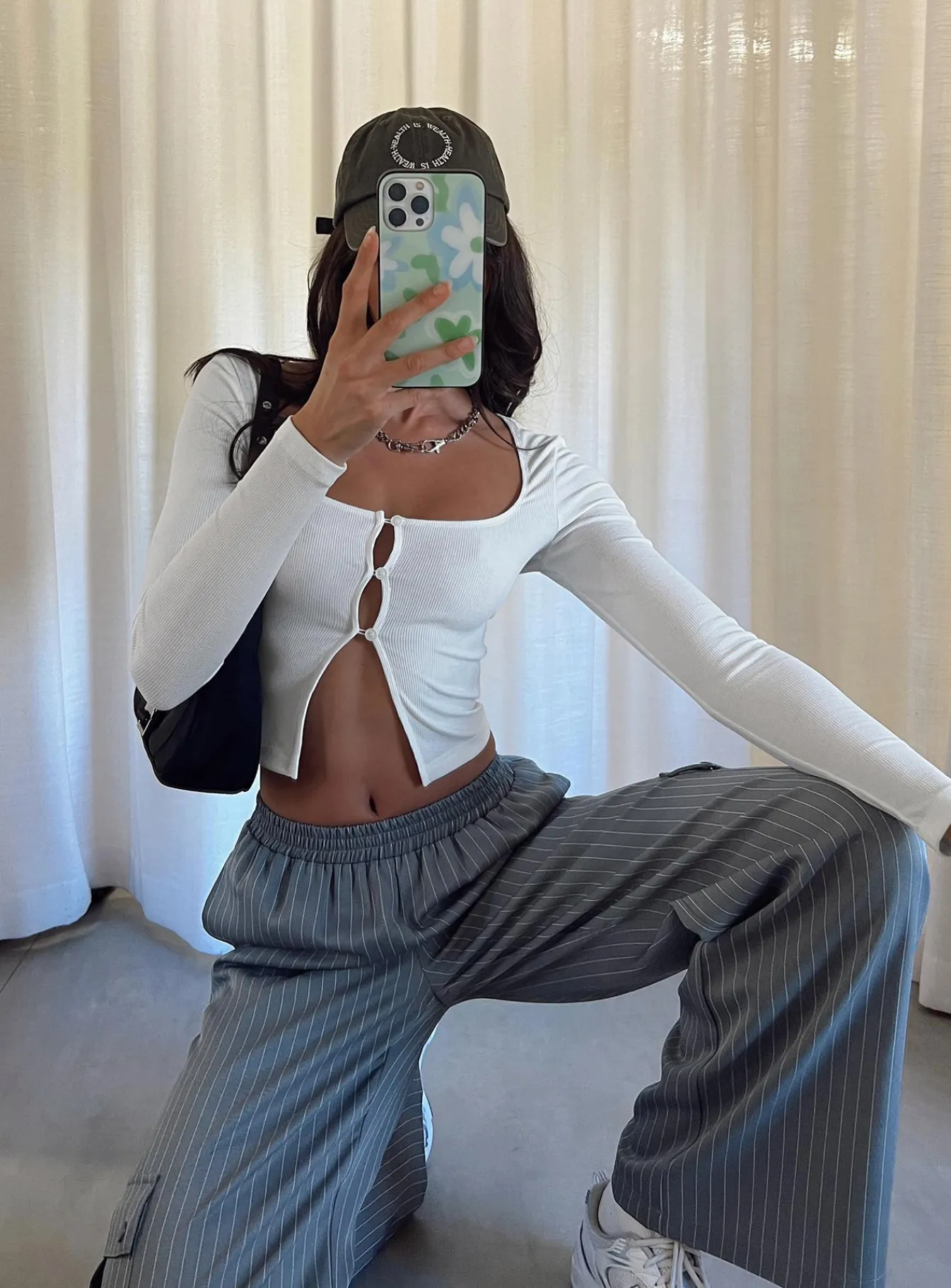 Princess Polly Lista Elastic Pocket Pants  Grey Pinstripe Flash Sale