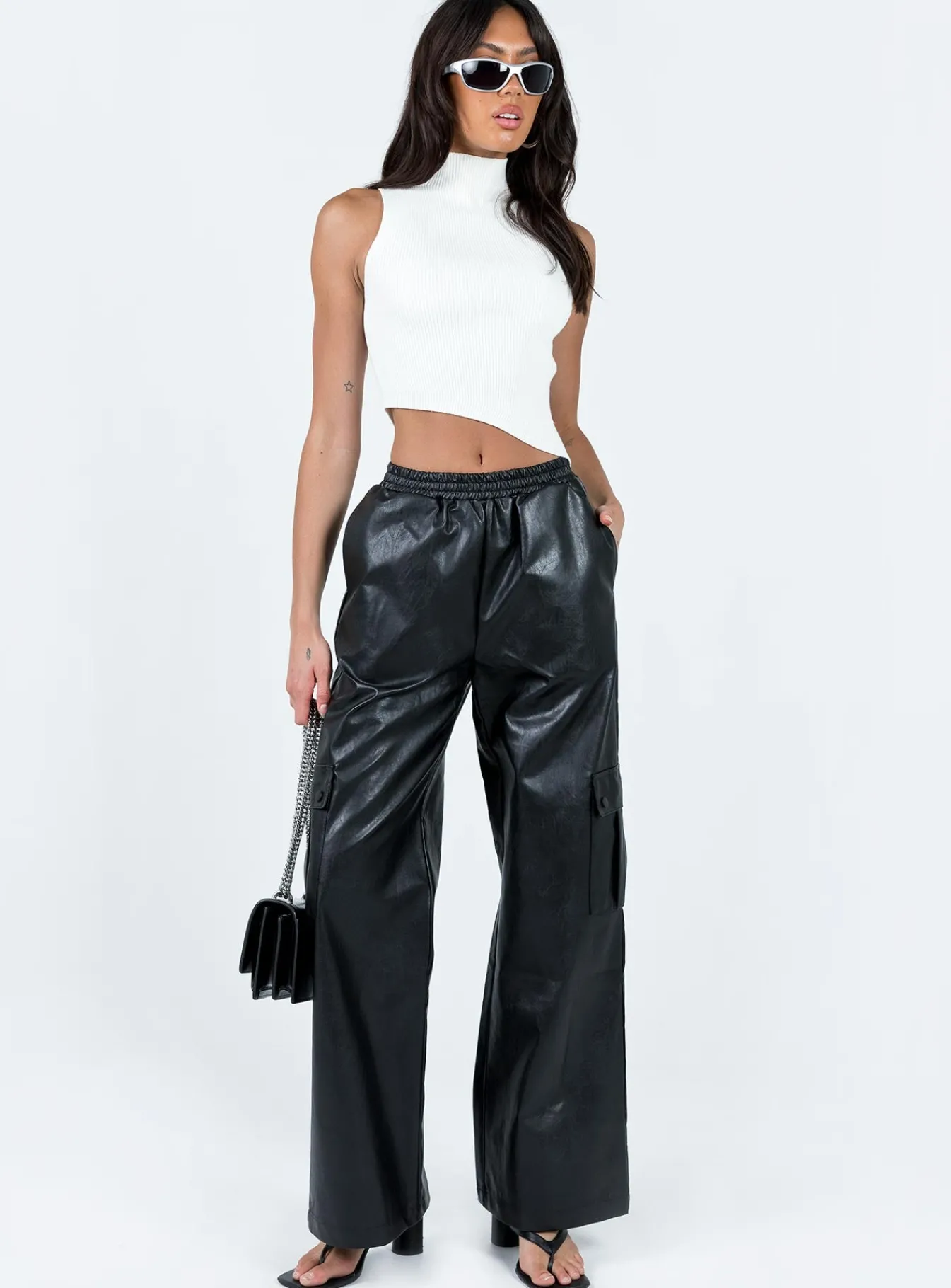 Princess Polly Lista Faux Leather Elastic Pocket Pants  Black Shop