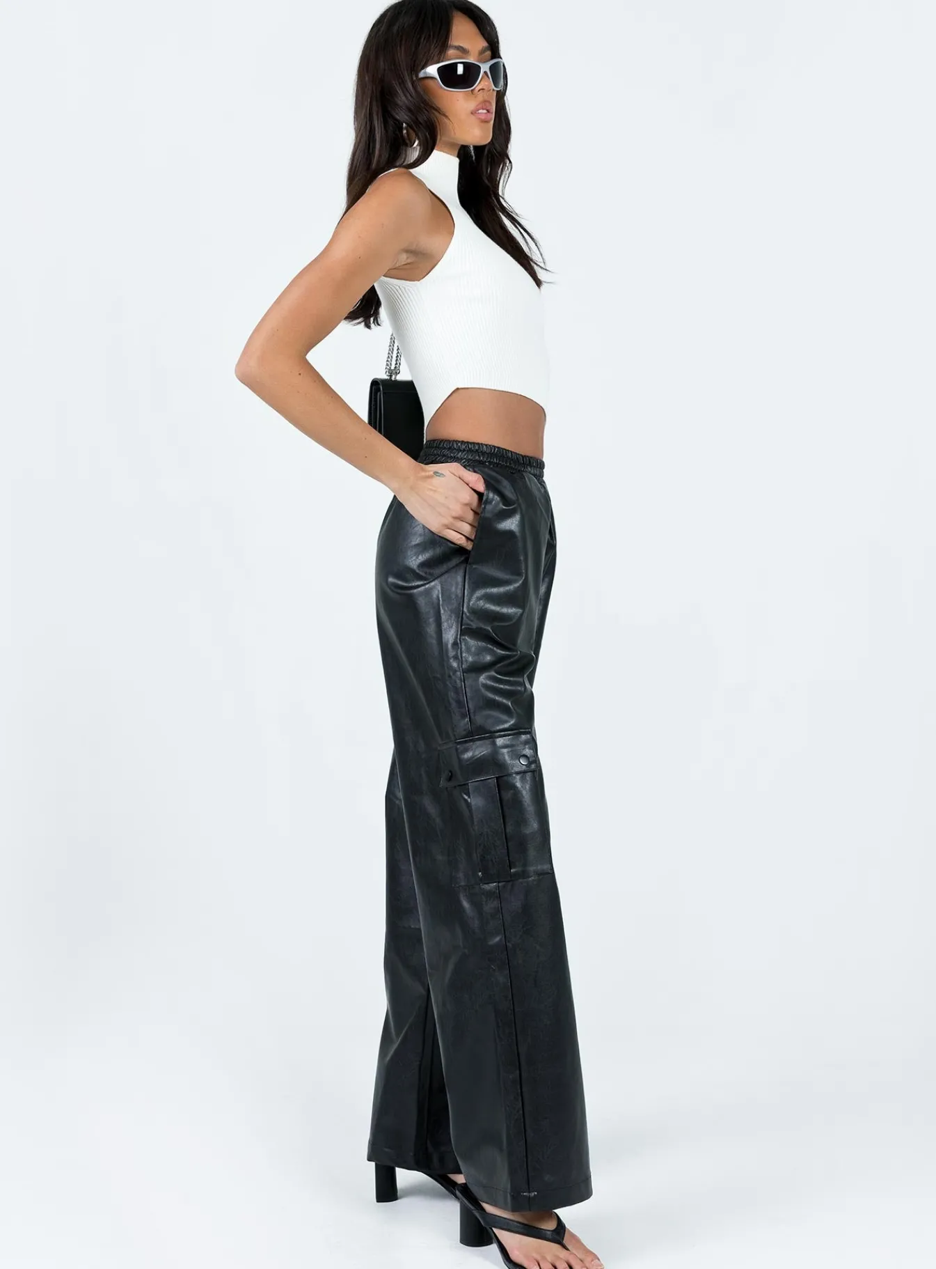 Princess Polly Lista Faux Leather Elastic Pocket Pants  Black Shop
