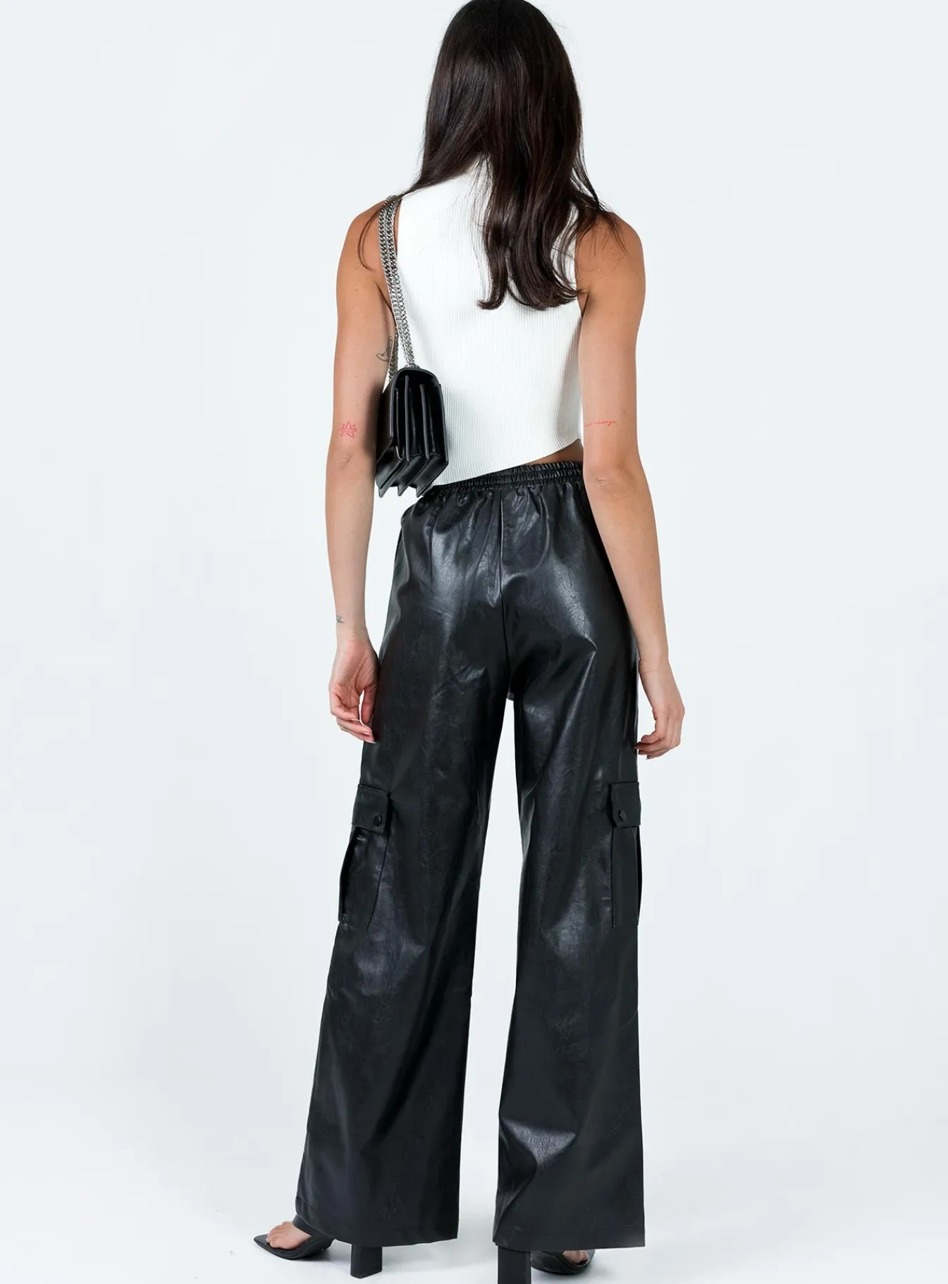 Princess Polly Lista Faux Leather Elastic Pocket Pants  Black Shop
