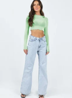 Princess Polly Livvy Long Sleeve Top Green New