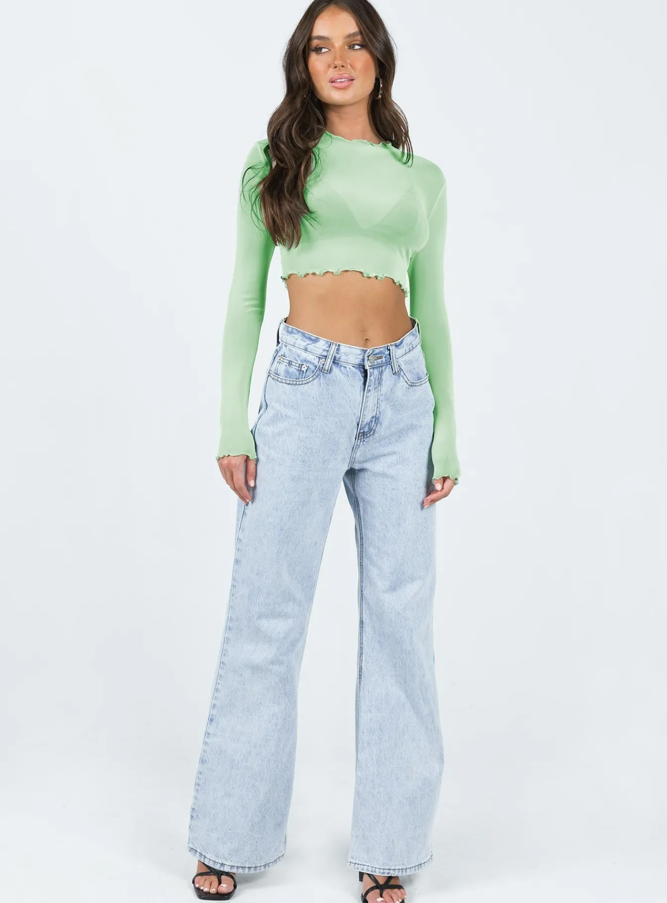 Princess Polly Livvy Long Sleeve Top Green New