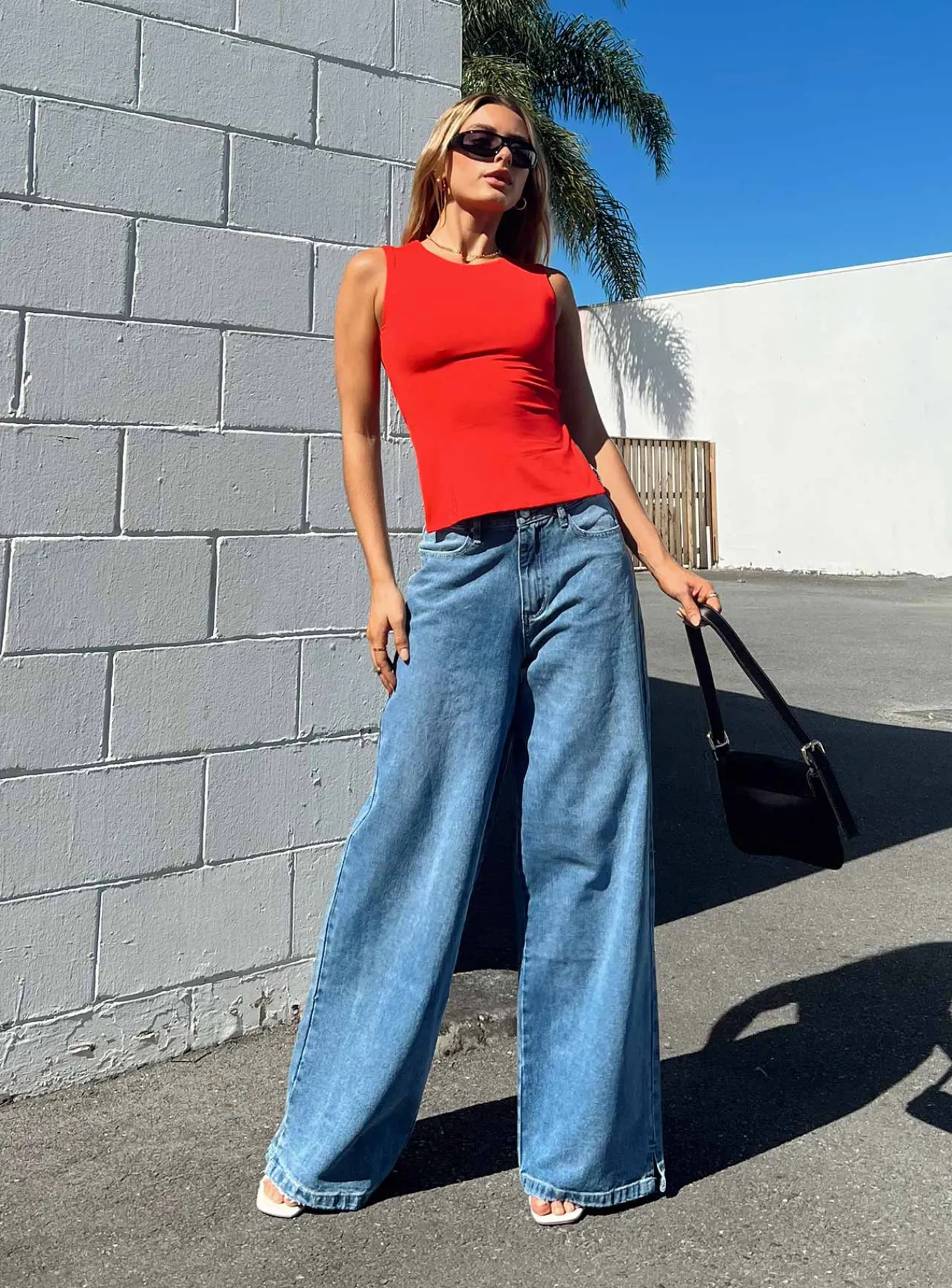 Princess Polly Locke Wide Leg Jeans Mid Wash Denim Best