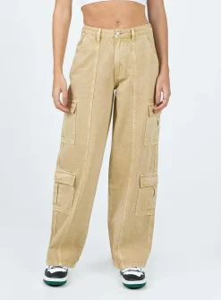 Princess Polly Locksley Cargo Jeans  Beige New