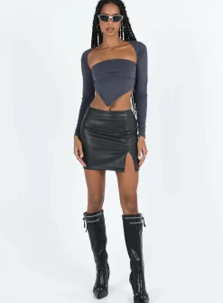 Princess Polly Lolita Faux Leather Mini Skirt  Black Discount
