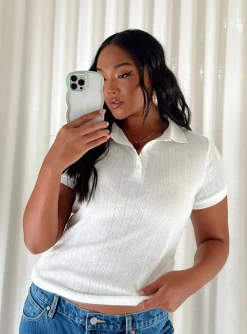 Princess Polly Long Beach Polo Top  Cream Outlet