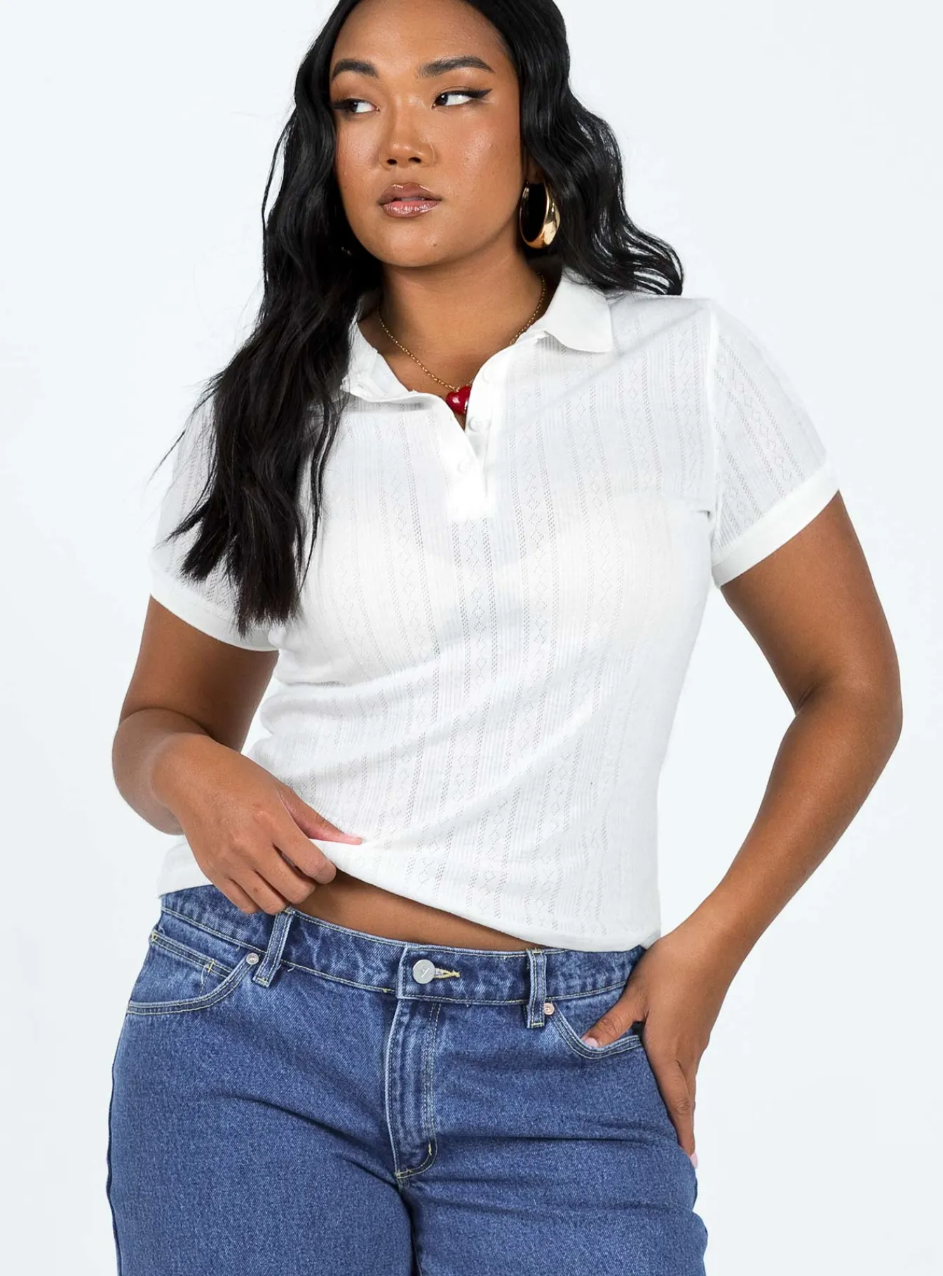 Princess Polly Long Beach Polo Top Cream Outlet