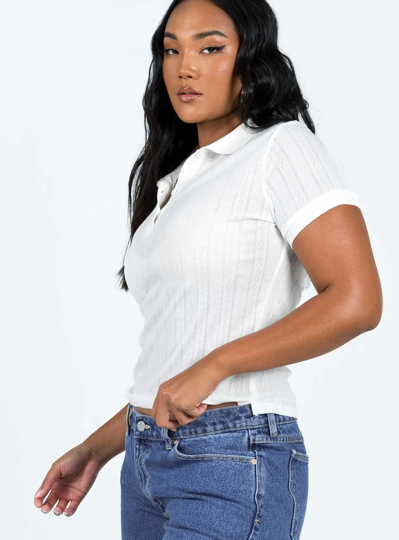 Princess Polly Long Beach Polo Top Cream Outlet