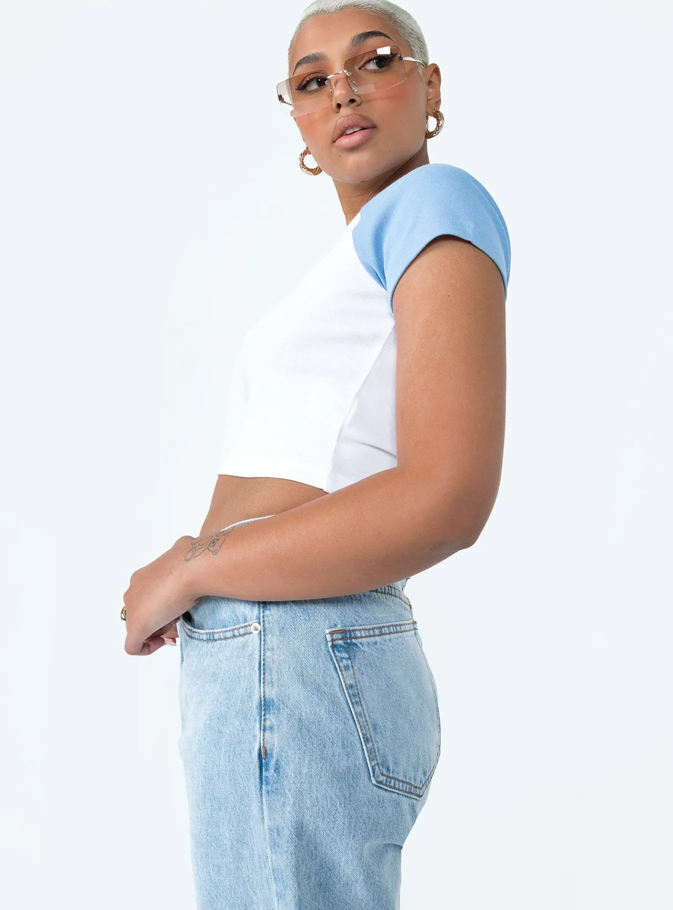 Princess Polly Looney Tunes Two Flags Cropped Tee/ Blue White Cheap