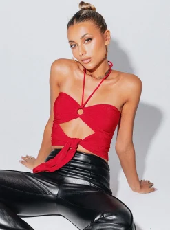 Princess Polly Loriella Ring Detail Crop Top  Red Hot