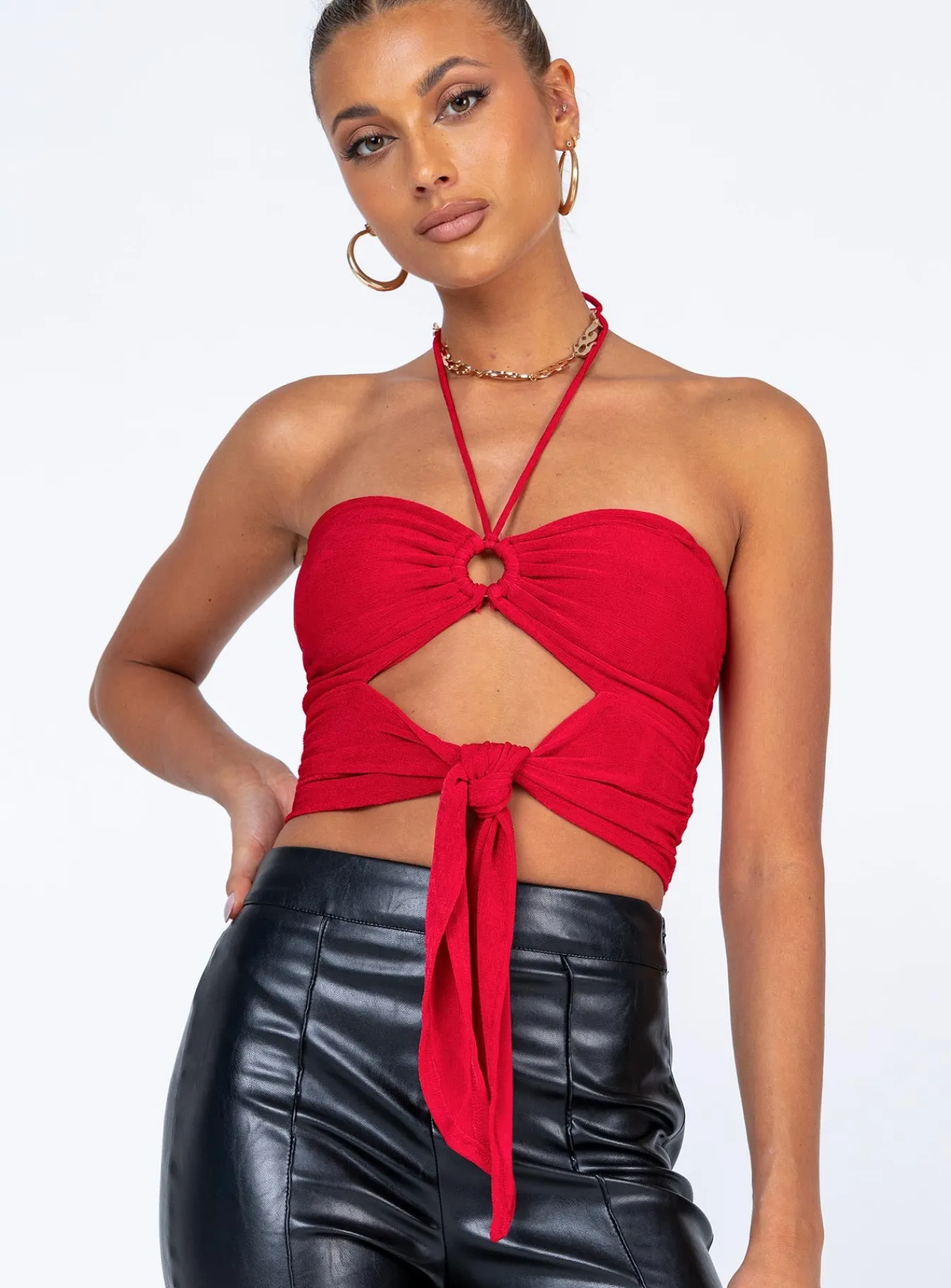 Princess Polly Loriella Ring Detail Crop Top Red Hot