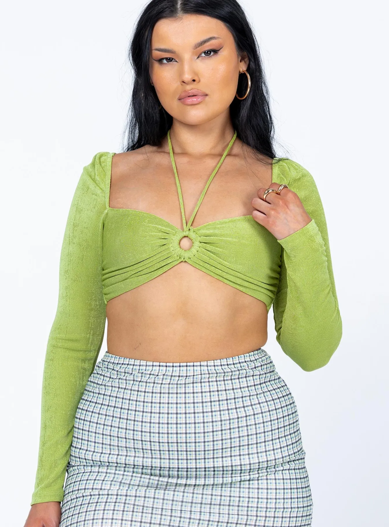 Princess Polly Loriella Ring Detail Long Sleeve Top Green Store